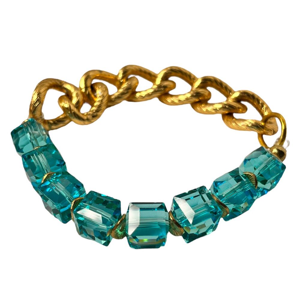 Handmade Womens Nautical Bracelet Cable Chain Gold Tone Glass
